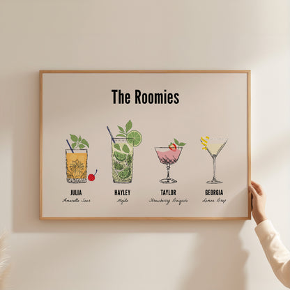 Custom Roommate Cocktail Drink Print | Style 02 (2-4 People) | Horizontal Bar Cart Decor