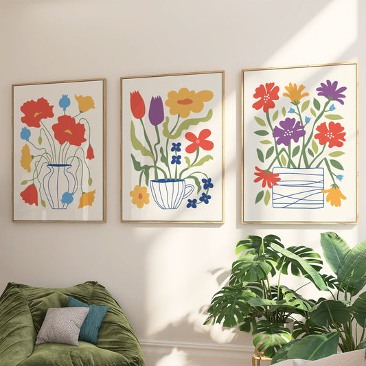 Floral Potted Plants Set