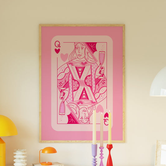 Pink Queen of Hearts Playing Card