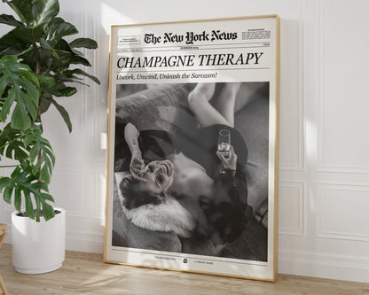 Champagne Newspaper Print