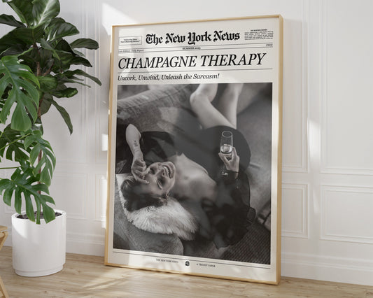 Champagne Newspaper Print