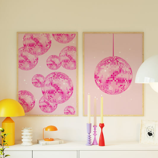 Hot Pink Disco Balls Set