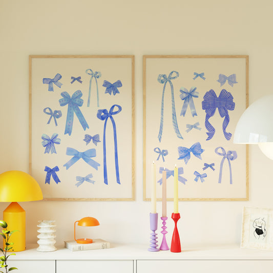Watercolor Coquette Blue Bow Set