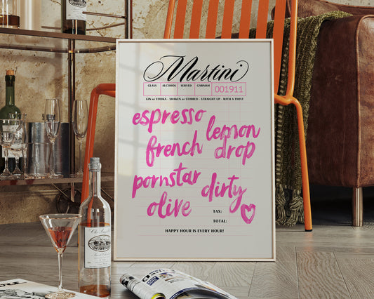 Retro Martini Cocktail Guest Check
