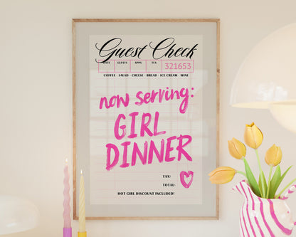 Now Serving Girl Dinner Guest Check