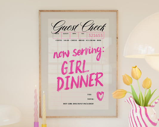 Now Serving Girl Dinner Guest Check