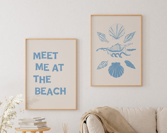 Blue Seashell Beach Print