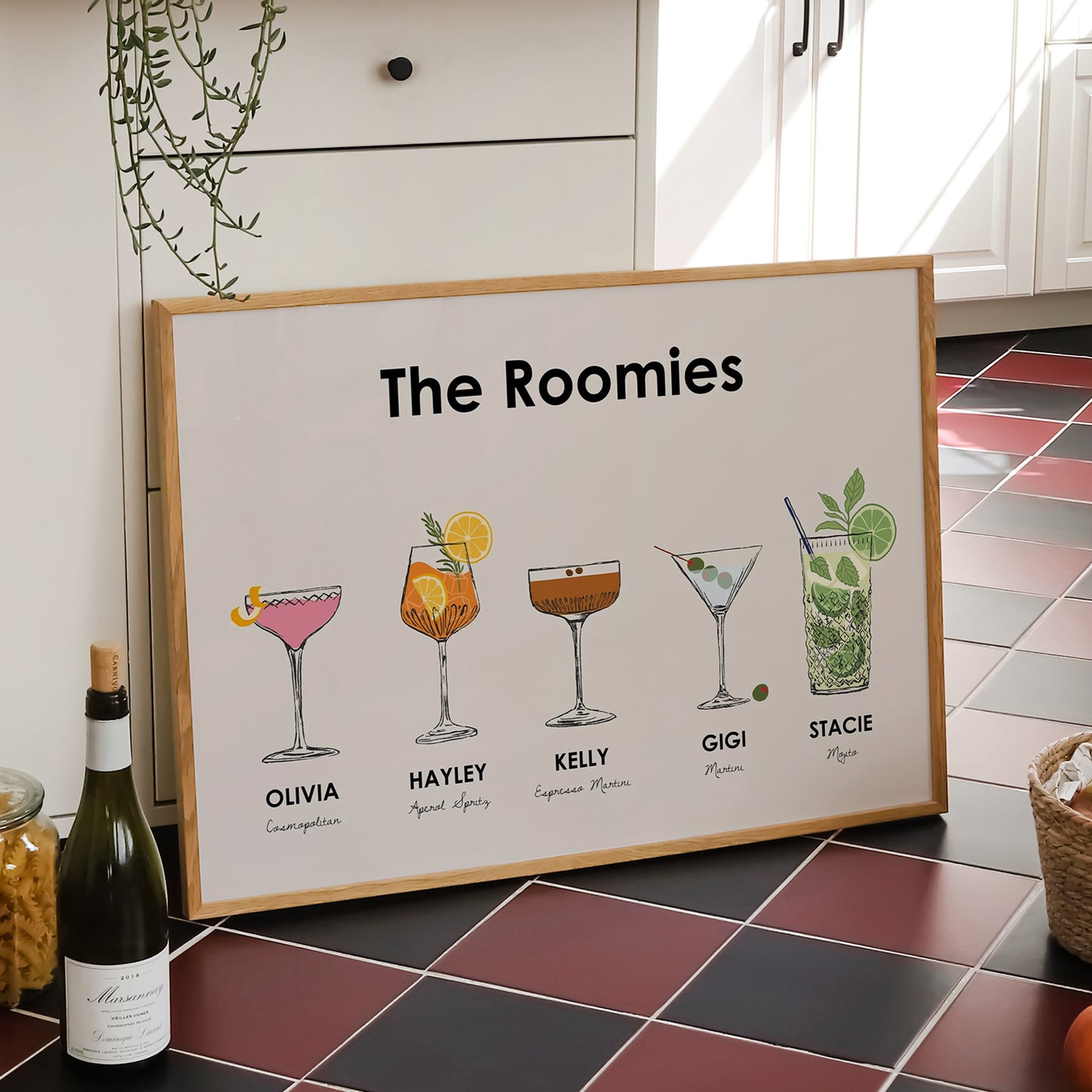 Custom Roommate Cocktail Drink Print | Style 01 (5 People) | Horizontal Bar Cart Decor