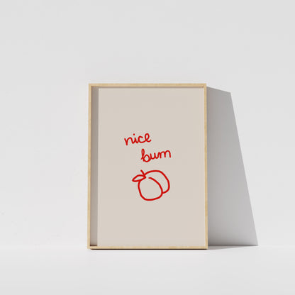 Cheeky Nice Bum Peach Print | Red Bathroom Wall Art | Funny Guest Bath Decor