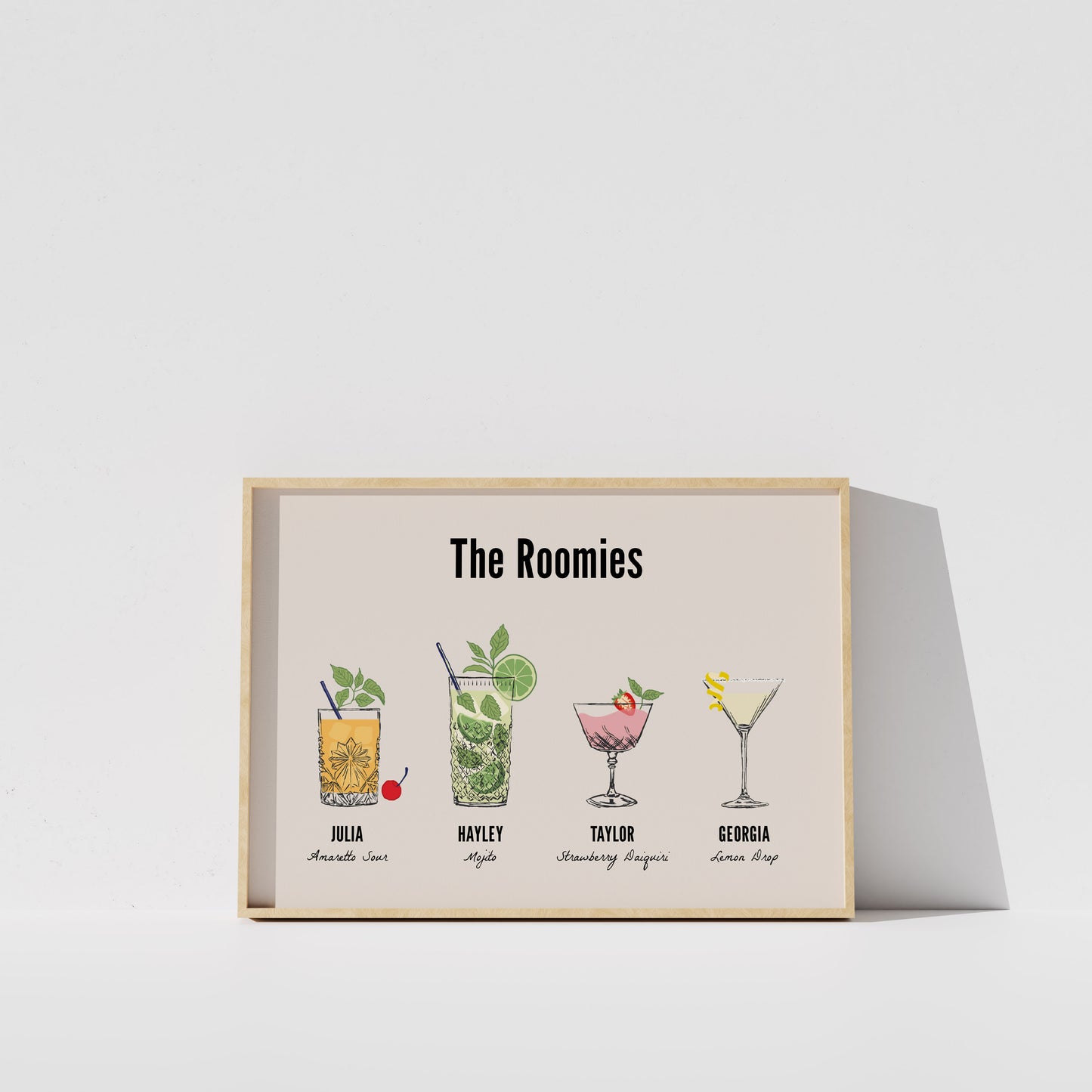 Custom Roommate Cocktail Drink Print | Style 02 (2-4 People) | Horizontal Bar Cart Decor