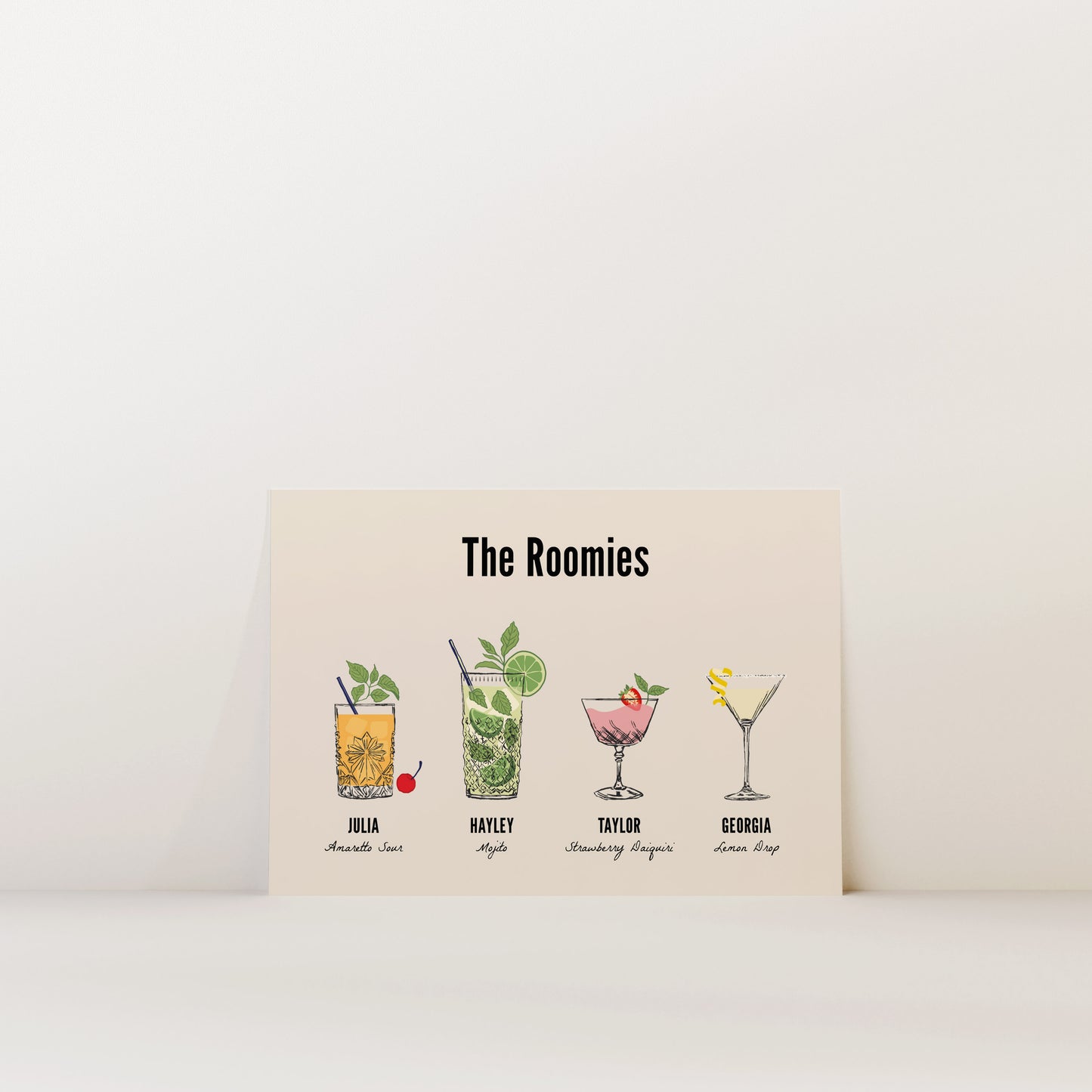 Custom Roommate Cocktail Drink Print | Style 02 (2-4 People) | Horizontal Bar Cart Decor