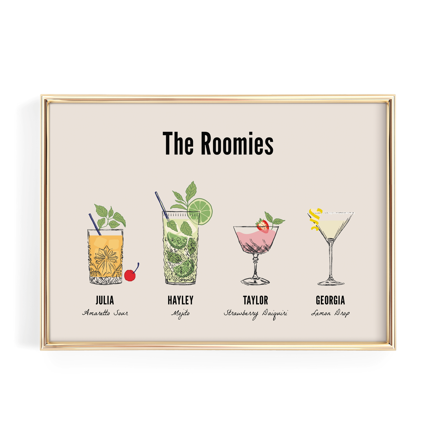Custom Roommate Cocktail Drink Print | Style 02 (2-4 People) | Horizontal Bar Cart Decor