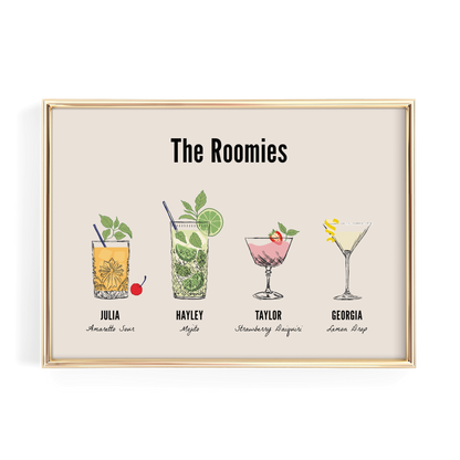 Custom Roommate Cocktail Drink Print | Style 02 (2-4 People) | Horizontal Bar Cart Decor