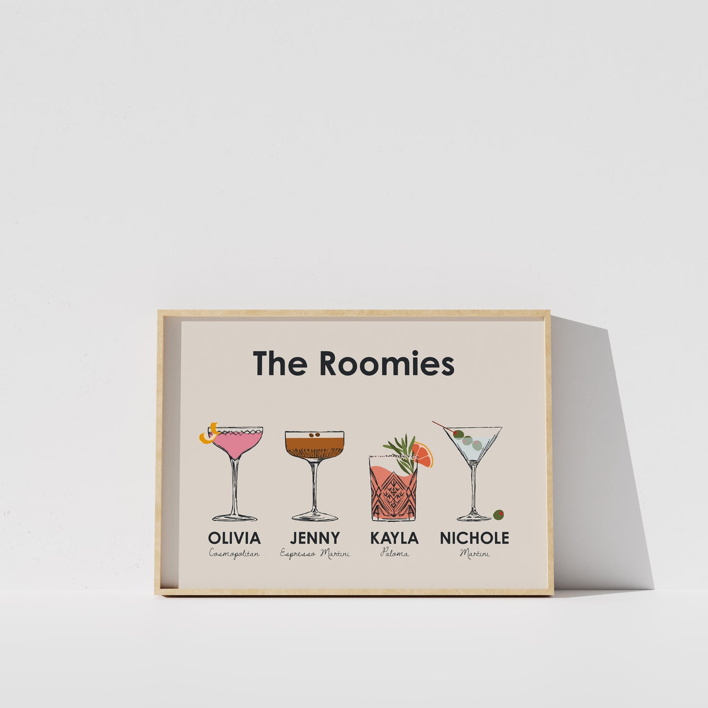 Custom Roommate Cocktail Drink Print | Style 01 (2-4 People) | Horizontal Bar Cart Decor