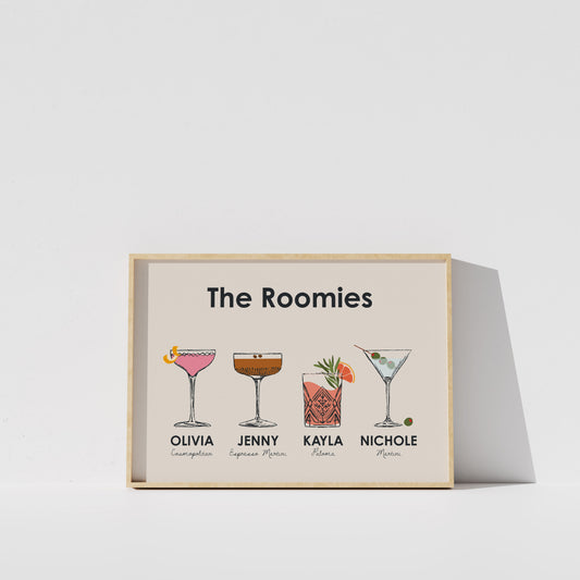 Custom Roommate Cocktail Drink Print | Style 01 (2-4 People) | Horizontal Bar Cart Decor