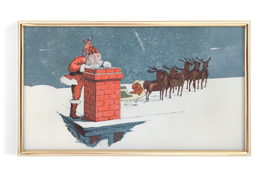 Santa and Reindeer Coming Down Chimney