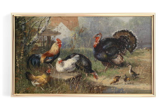 Turkey and Chickens on a Farm